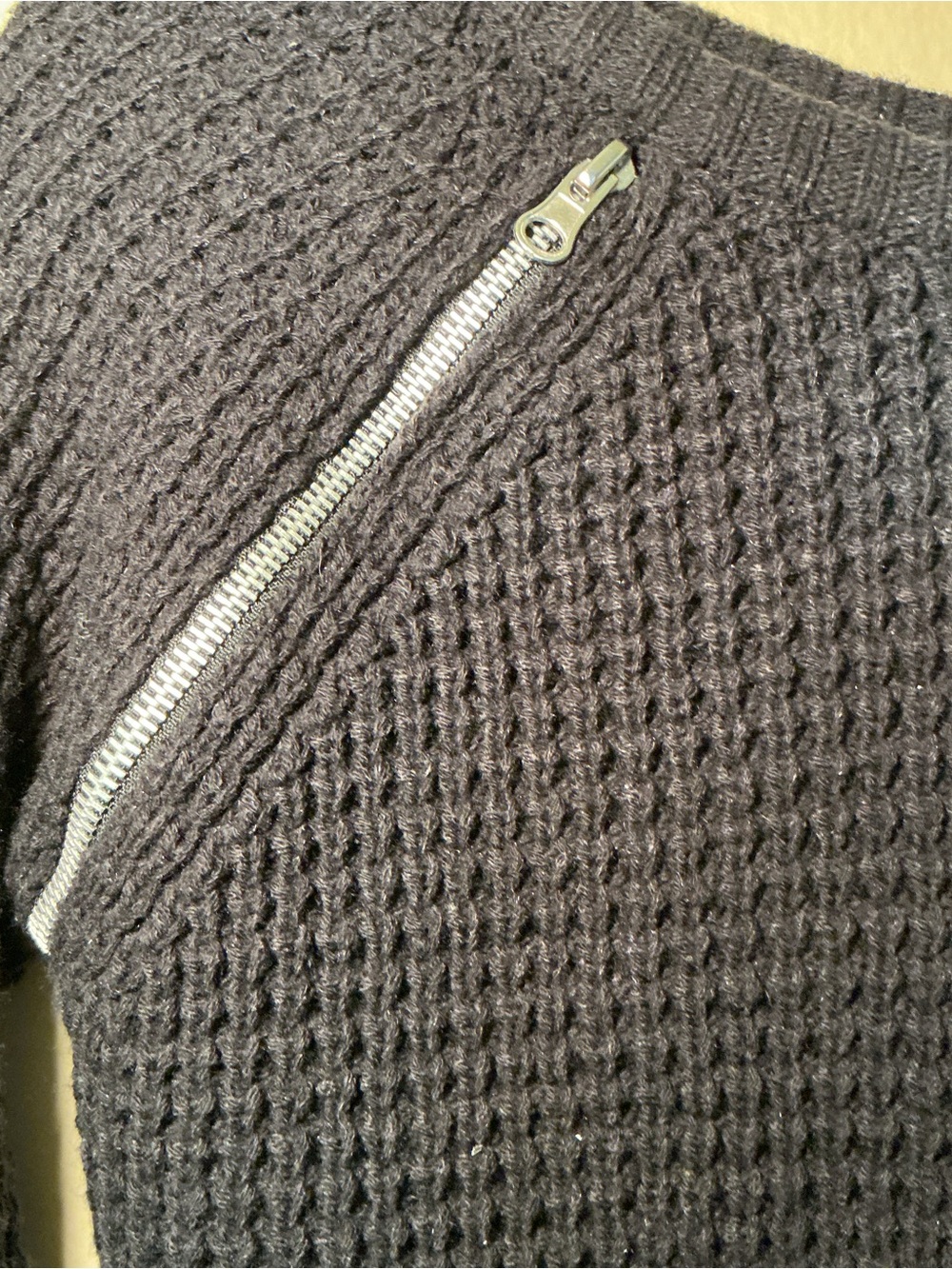 Aqua Black Cropped Waffle-Knit Crew Sweater with Silver Zippers - Picture 7 of 8